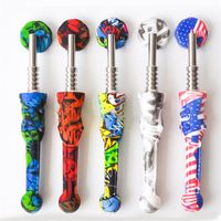 Colorful Printing Silicon Smoking Pipe Dabber Collecor Kit with 14mm Titanium Tip Nail Dab Straw Mini Oil Rigs Smokings Accessorie346o