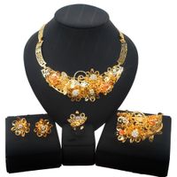 Yulaili texturerad örhängen överdrivna gyllene blomma mönster smycken uppsättning och pakistansk kvinna lyxig prom party mode present smycken uppsättningar