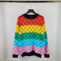 21SS EUROPEO OTOÑO Y ORMENTE DE INVIERNO Moda y letras de mujer Lleno de impresión de contraste de arco iris Color Suéter de punto High-Luxury Men Sweater de diseñador de hombres