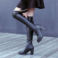 Vrouwen nieuwe herfst over de knie laarzen vrouw pu lederen rits dames hoge hakken botas vrouwelijke sexy platform dames mode schoenen n4sm #