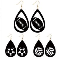 Sports Leather Dangle Earring Hollow Out Black Softball Socc...
