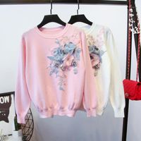 Women Handmade 3D Flower Sequined Knitted Pullovers Tops Lon...