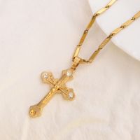 THAI BAHT G/F Gold Cross Pendant CZ 9 k Solid Fine Yellow Charms Lines Necklace Christian Jewelry Factory God