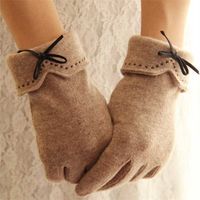 Fashion Elegant Female Wool Touch Screen Gloves Winter Women Warm Cashmere Full Finger Leather Bow Dotted embroidery A29 220108