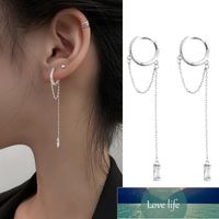 Fashion Long Tassel Hoop Earrings for Women Silver Plated Bling Glitter Cubic Zirconia Korean Simple Jewelry Accessories
