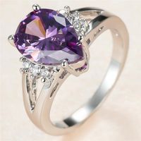 Anéis de casamento elegante feminino de água de cristal de água charme de prata de prata para mulheres promessa noiva do zircão roxo