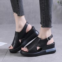 Summer Wedge Shoes for Women Sandals Solid Color Open Toe High Heels Casual Ladies Buckle Strap Fashion Female Sandalias Mujer Plus Size 41 42