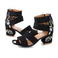 Fashion Women Shoes Embroidery Dance Thick With High Heels Outdoor Sandals Beach Ladies