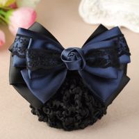 Satin Bow Barrette Stylish Floral Lace Official Lady Hair Cl...