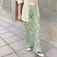 Pantaloni da donna Capris Green Wave Stripe Stripe Moda stampata Zipper Women 2021 Estate vita alta Casual Gambata larga Femme Slim Streetwear Bottom