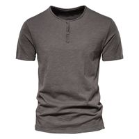 Aiopeson Couleur Solide Casual T-shirts Homme Couleur O-Cou Bouton UP 100% Coton S T-shirt Qualité Été Qualité Classic Top Tees 210715