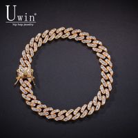 UWIN 9mm Iced Out Cuban Link Bracelet Zircon Hip Hop Fashion Punk Chain Bling Charms Jewelry 220218