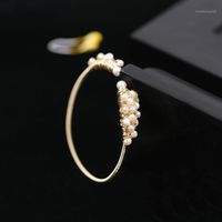 Bangle Fashion Freshwater Pearl Beads Opening Adjustable Cuff Bracelets Jewelry Women Vintage Metal Wire Wrist Bracelet Gifts