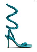 Sandales de Messie Sandales Blue-Vert Spirale Décorative Chaussures de mode Loisirs Multifonctionnels Hauteur Hauteur 8.5cm En Cuir Véritable Semelle Semelle Frame de Shoelace 35-42