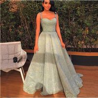 Party Sukienki Dreamy Bridal Mint Green Paski Wieczór Luxury Frezowanie Cekinowe Arabskie Muzułmańskie Suknie Formalne 2021