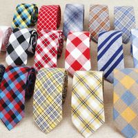 Mode Plaid Katoenen Ties voor Mannen Klassieke Skinny 6cm Volwassen Neck Tie Zwart Navy Roze Red Cravate Smalle Dikt Pakken Neck Ties H1018