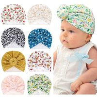 Bambino neonato cappello turbante con palla rotonda fiore stampato leopardo Bambini Cappelli infantili Beanie Top Knot Caps Bambini Foto Puntelli per bambini