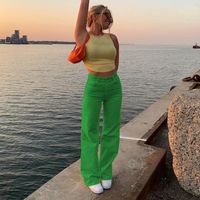 جينز المرأة 90s الهيب هوب الشارع الشهير Y2K الأزياء الأخضر المتناثرة 2021 للمرأة عالية الخصر مستقيم خمر الدينيم السراويل