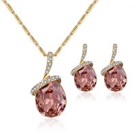 Earrings & Necklace Dubai Jewelry Sets 2021 Mosaic Crystal Water Drop Pendant Necklace&Drop Set For Women Bride Wedding Jewellery