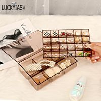 Jewelry Pouches, Bags Transparent Storage Box Earrings Display Rack Dust Organizer Cover Necklace Jewellery Cabinet