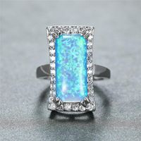 Anelli di nozze vintage argento anello color anello grande rettangolo pietra fidanzamento carino femmina bianco blu fuoco opale per le donne gioielli