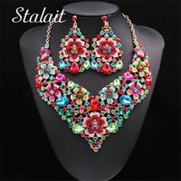 Vintage Water Drop Flower Crystal Wedding Bridal For Women Jewellery Sets Necklaces Earrings Sets Dresses Accessories Gifts H1022