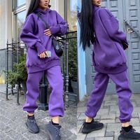 Women's Two Piece Pants Women Casual Two-piece Suits Hooded Sweater Solid Color Loose Pullover Long Sleeve Pencil Sportswear Autumn Winter