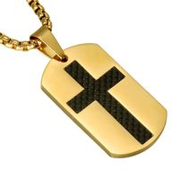 Pendant Necklaces Carbon Fiber Stainless Steel Square Dog Tag Cross Pendants Necklace For Men Jewelry Drop
