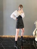 Bahar Kadın Tasarımcı Elbise Moda Marka Çalışma Gömlek Elbise Gömlek Naylon Kumaş Dikiş Tasarım Toka Sling Stil Seksi Tüm Maç Etek