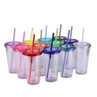 16oz Acrylic Skinny Tumblers Double Wall Insulated Plastic T...