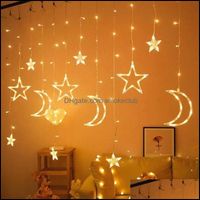 Star Moon LED Vorhang Girlande String Licht Eid Mubarak Ramadan Dekoration Islam Muslim Party Decor Al Adha Geschenk 220226 Drop Lieferung 2021 OT