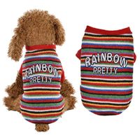 Hundkläder stickning katt kläder regnbåge randar tröja husdjur vinter varm kostym 2-legged jacka puppy tryckt skjorta