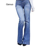 Calça jeans de cintura alta de verão Flare Skinny Wash Denim Calças de perna larga para mulheres Calças Plus Size Bell Bottom Corredores