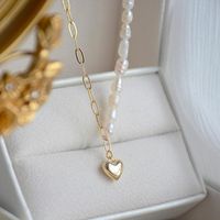 Hängsmycke Halsband Utsökt Romantiskt 14K Real Gold Heart Baroque Pearl Necklace för kvinnor Högkvalitativ Charmig Temperament Smycken Kedja
