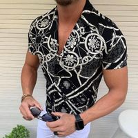 Camisas casuais masculinas 2021 verão europeu americano camisa magro moda impresso cardigan roupas de manga curta