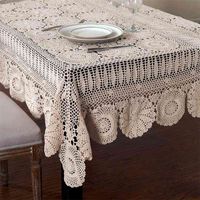 Table de table à la main en coton nappes en coton beige Crochet en dentelle Nappe de dentelle Beaucoup de taille disponible 210722