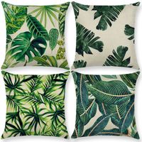 Biancheria di moda cuscino in poliestere decorativo cuscino decorativo foglie tropicali foglie verdi stampa divano divano cuscino auto casual home decor 45 * 45 cm