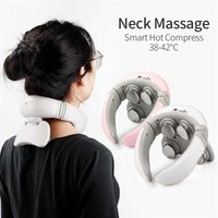4 Heads Magnetic Pulse Vibration Neck Massager for Pain Relief Health Care Relaxing Deep Tissue Cervical Massage Remote Control 220114