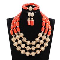 Earrings & Necklace African Nigerian Beads For Women Traditional Wedding Original Coral Jewelry Set Dubai Gold Party Bridal ABH669