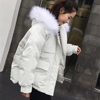 Женщины женские пальто женщины короткие с короткими хлопковой курткой осень зима корейская одежда бренд студент свободный с капюшоном меховой воротник Parkas F706
