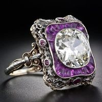 Fashion Purple Crystal Ring Big Vintage Gem Rhinestone Punk Style Exaggerated Jewelry For Women Ladies Band Rings