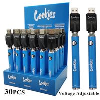 Cookies Vape Pen Battery E Cigarette 900mah Rechargeable Bottom Preheating with USB Charger Kits Vaporizer 510 Thread Batteries 30pcs Set Display Box Packaging