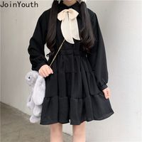 Joinyouth Women Lolita Dress Sweet Bow Cute Teens A-line Pleated Streetwear Vestidos Japanese Gothic Long Sleeve Slim Dresses 210423