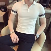 Рубашка мужская 2021 Корейский сплошной цвет летний хлопок с короткими рукавами дышащий тонкий высококачественный полосый поло