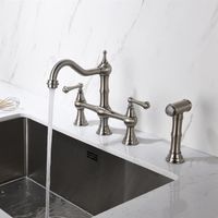 US STOCK Bridge Dual Handles Kitchen Faucet With Pull-Out Side Spray in a49