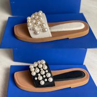 2021 Designer Goldie Tlifle Women Sandalia Playa Piel de cuero al cuadrado Slipper Slipper Playas de verano Zapatos casuales Marca Sandalias de perlas con caja 314