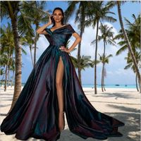 Yüksek Yan Bölünmüş Tafta Gelinlik Modelleri Uzun Abiye Korniş Omuz Örgün Kadın Elbise Akşam Parti Giyim