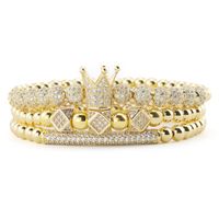 3pcs/Set Luxury Gold beads Royal King Crown Dice Charm CZ Ball Bracelet mens fashion bracelets & bangles for Men Jewelry