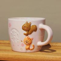 2021 새로운 스타 벅스 머그컵 텀블러 벚꽃 시즌 핑크 고양이 귀여운 애완 동물 놀이 사쿠라 인어 세라믹 커피 컵 360ml