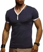 Herren T-Shirts Sommer Fitness V-Ausschnitt T-Shirt Nackenknopf Spleißen Männlichen High Street Stilvolle Männer Top Kleidung Mann